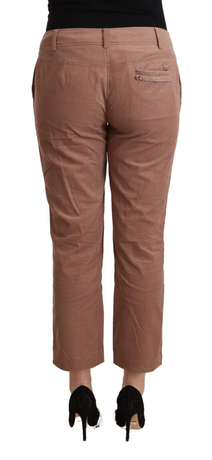 Brown cotton tapered cropped pants from the back