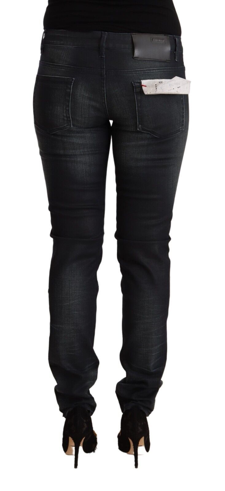 Black washed cotton low-waist slim-fit denim jeans viewed from the back