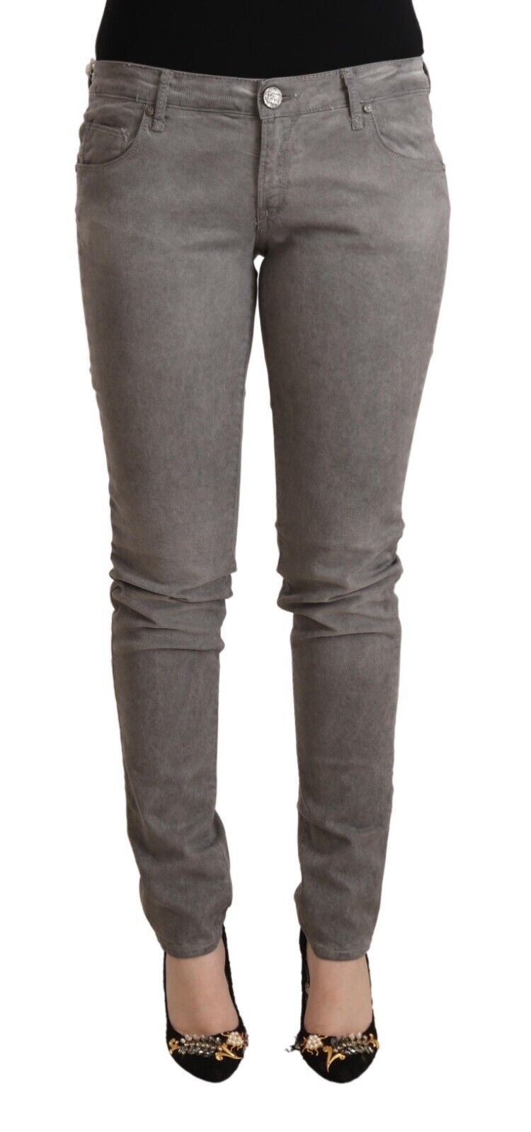Gray cotton low waist skinny denim jeans