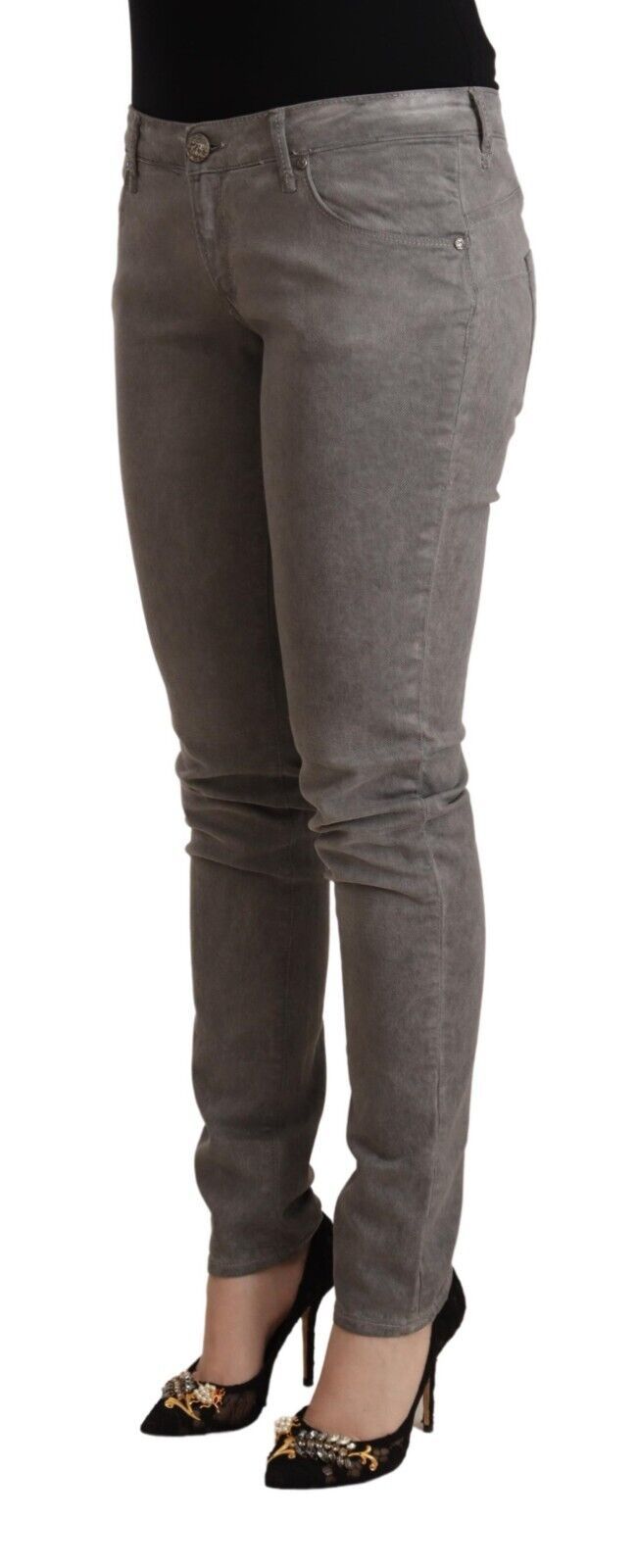Gray cotton low waist skinny denim jeans