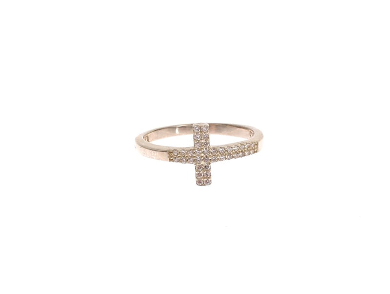 Silver 925 ring featuring a cross shape embedded with cubic zirconia stones