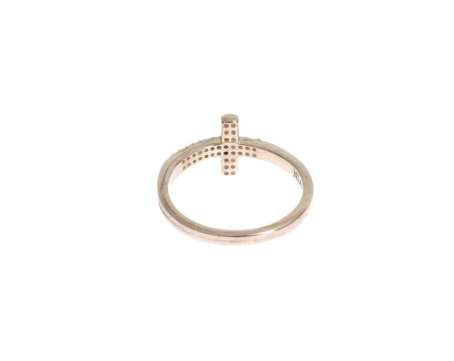 Silver 925 ring featuring a cross shape embedded with cubic zirconia stones