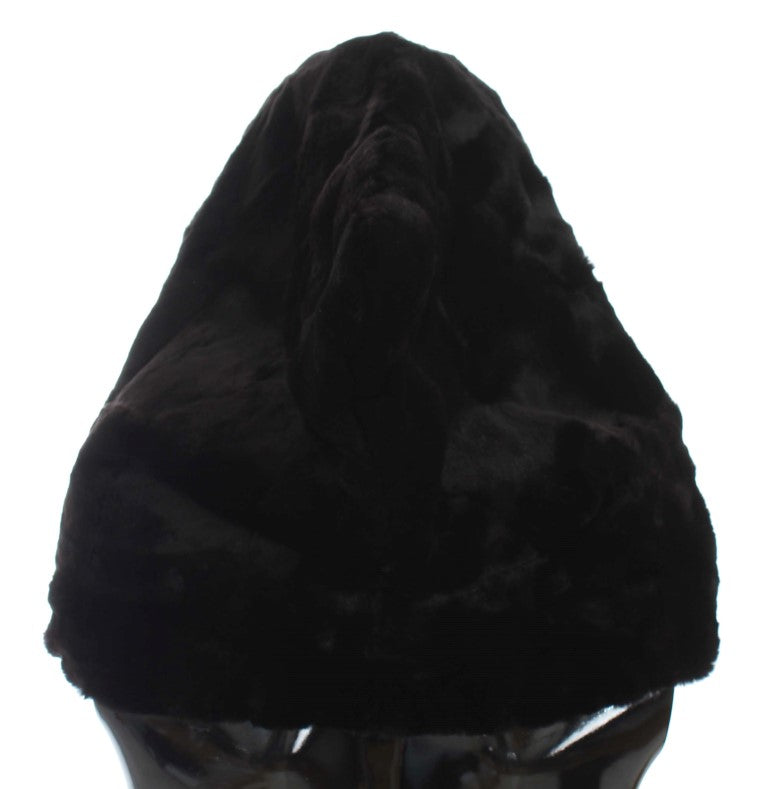 Black weasel fur crochet hood scarf hat on a mannequin