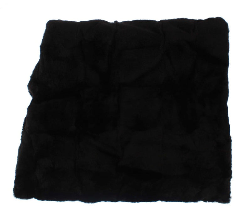 Black weasel fur crochet hood scarf hat laid flat