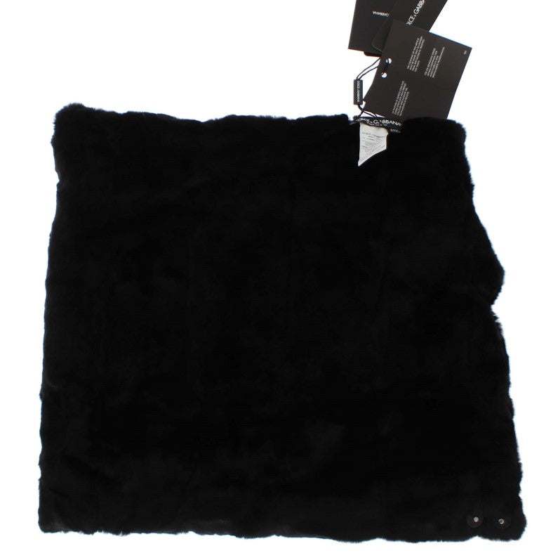 Black weasel fur crochet hood scarf hat with designer tags