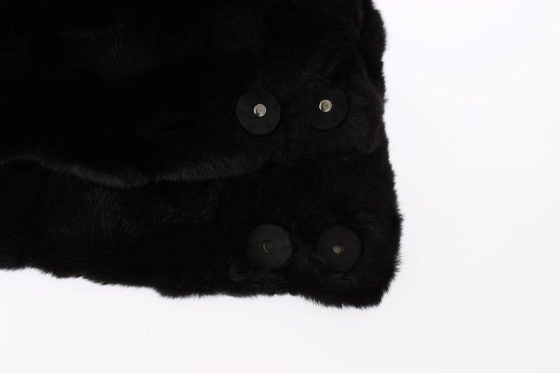Black weasel fur crochet hood scarf hat with snap button closure
