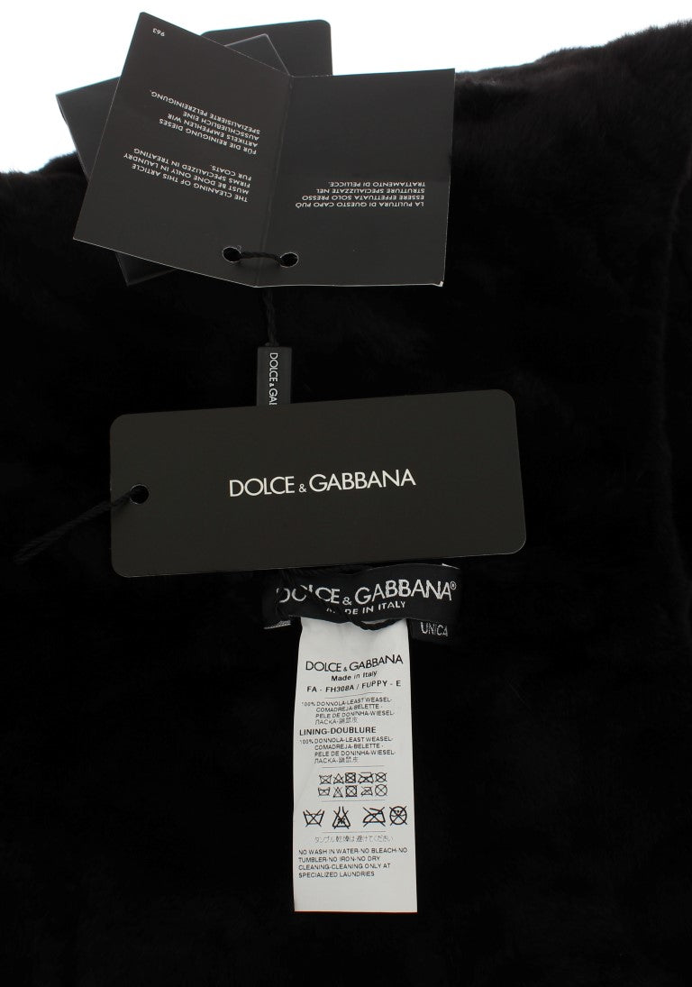 Black weasel fur crochet hood scarf hat with Dolce & Gabbana tags