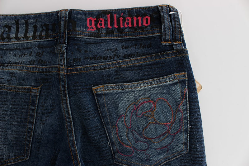John Galliano blue wash denim jeans with back pocket embroidery and pink logo