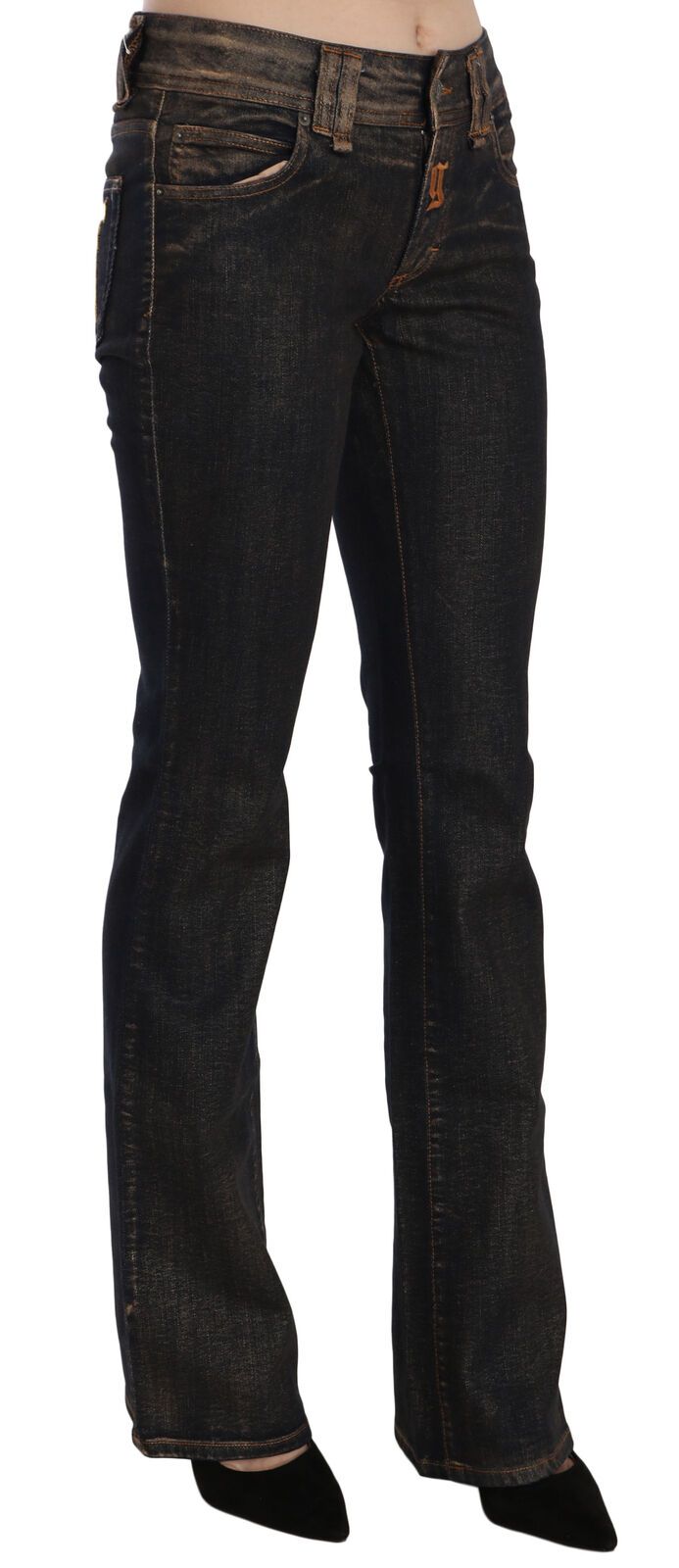 Black washed mid-waist flared cotton denim pants
