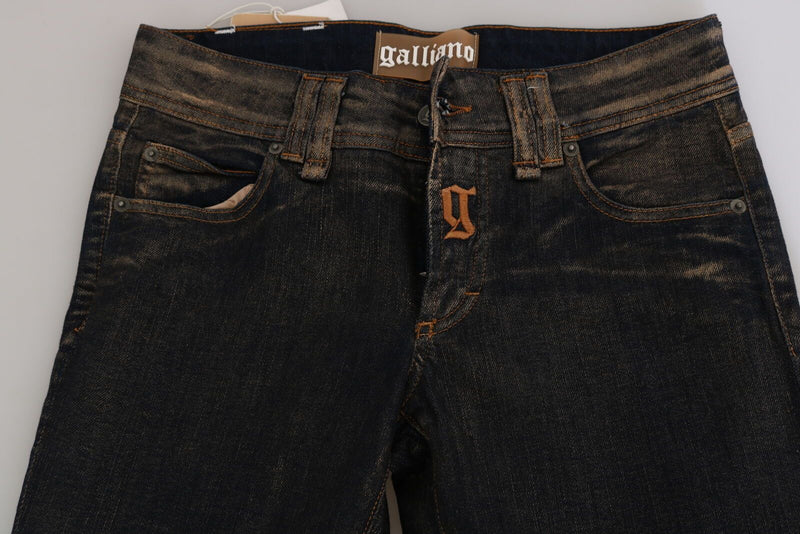 Black washed mid-waist cotton denim pants featuring a button fly and logo patch