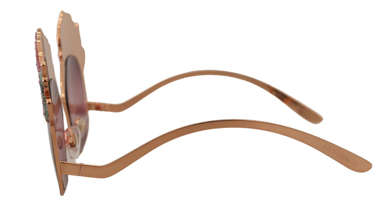 Rose gold sunglasses with rose-shaped frames and pink sequin embroidery