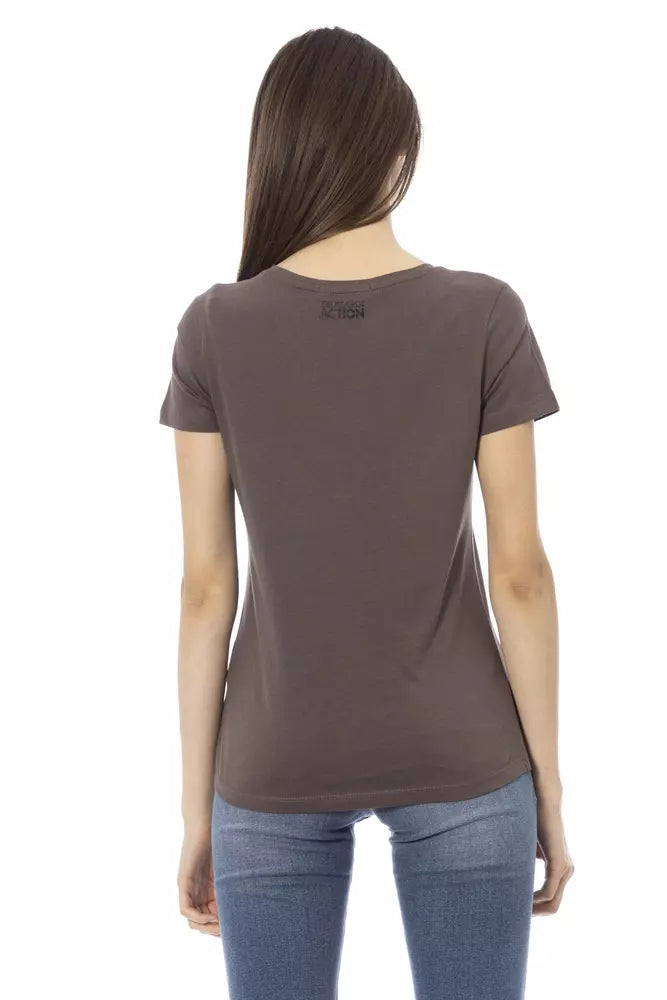 Trussardi Action brown cotton women t-shirt viewed from the back