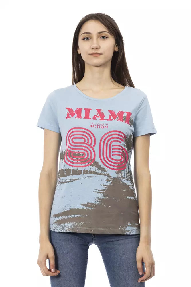 Light blue cotton women t-shirt with Miami 86 graphic print