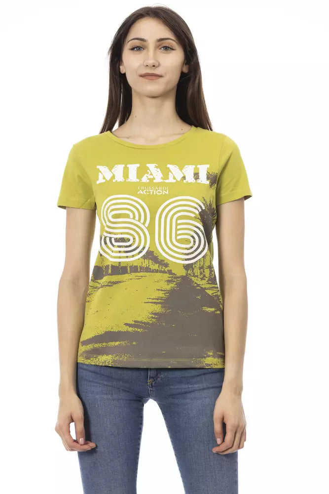 Green cotton women t-shirt with Miami graphic print