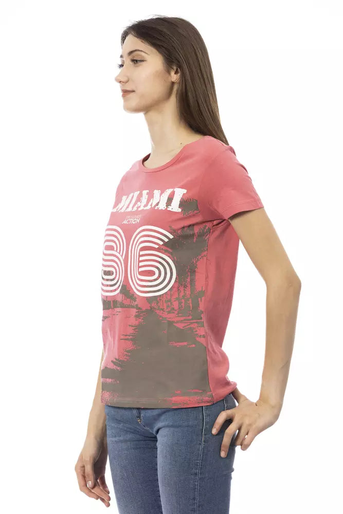 Pink cotton women t-shirt with short sleeves and Miami 86 graphic print