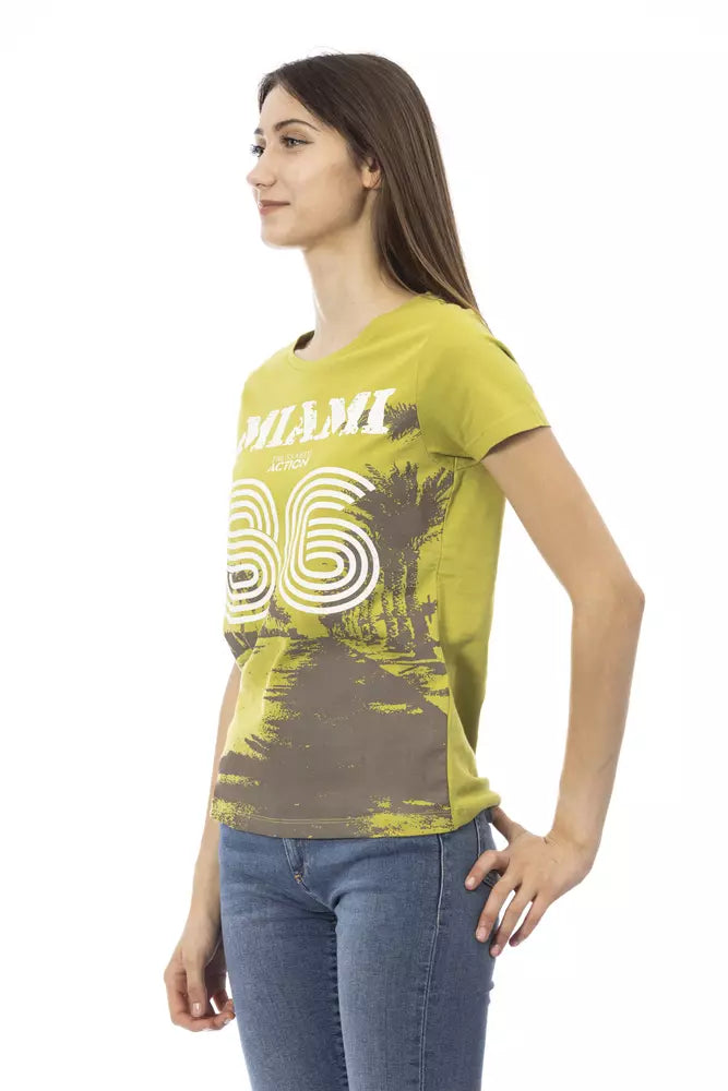 Green cotton women's t-shirt with Miami graphic print and short sleeves