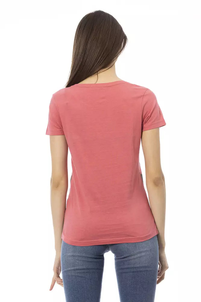 Trussardi Action pink cotton t-shirt worn by a woman, back view