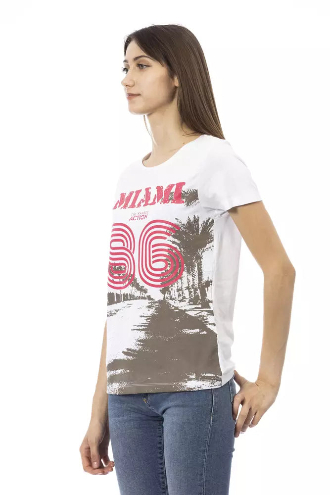 White cotton women t-shirt with short sleeves and graphic print