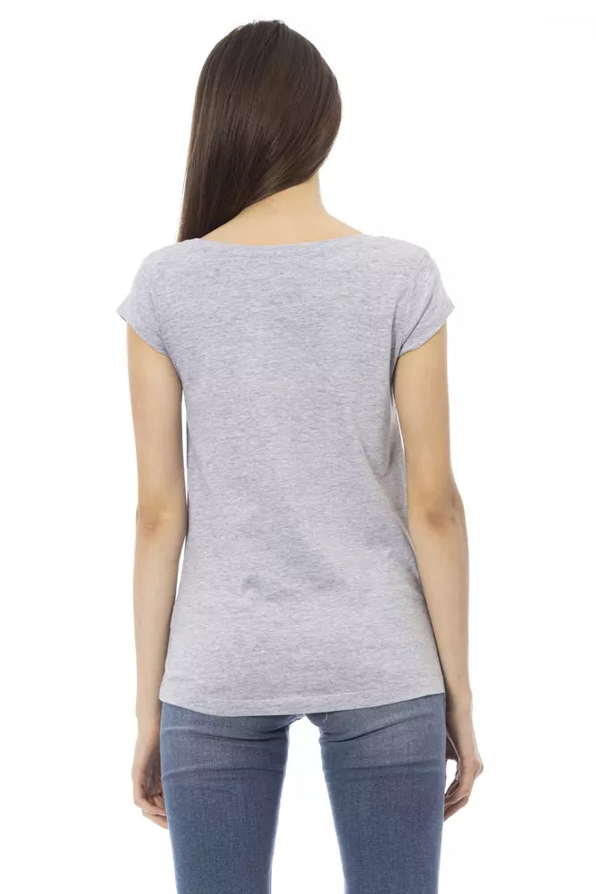 Gray cotton women t-shirt viewed from behind