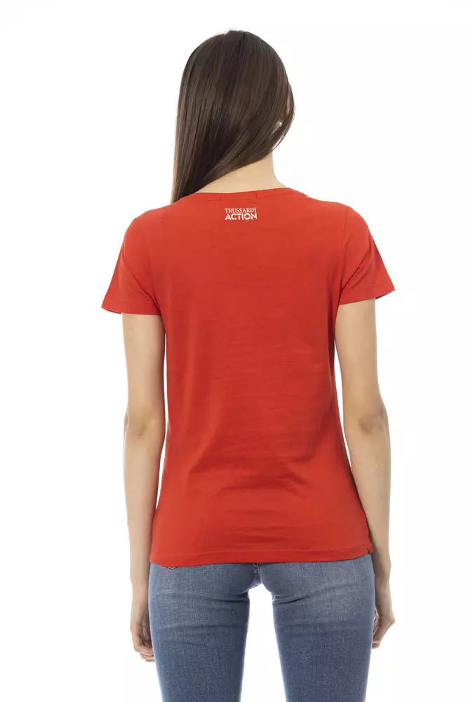 Red cotton women T-shirt with short sleeves and white back logo