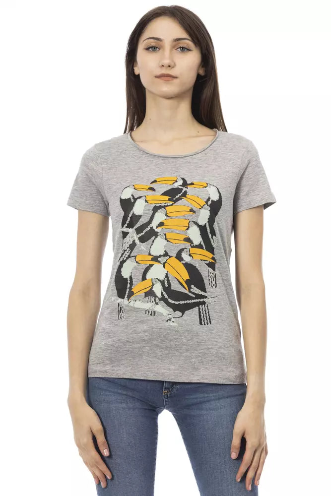 Gray cotton women's t-shirt with a toucan bird graphic print on the front