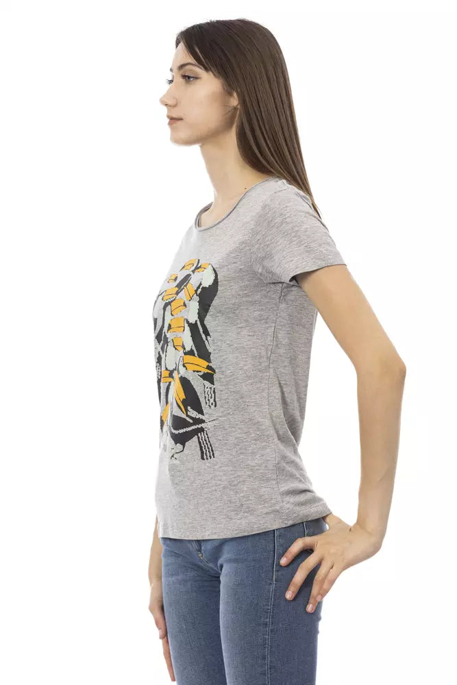Gray cotton women's t-shirt with a toucan bird graphic print on the front