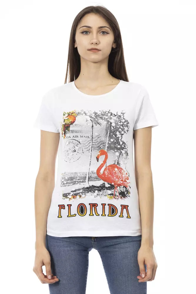 White cotton women t-shirt with Florida flamingo graphic print