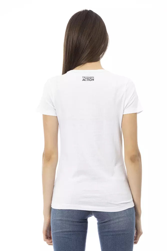 White cotton women t-shirt with short sleeves and small back logo print