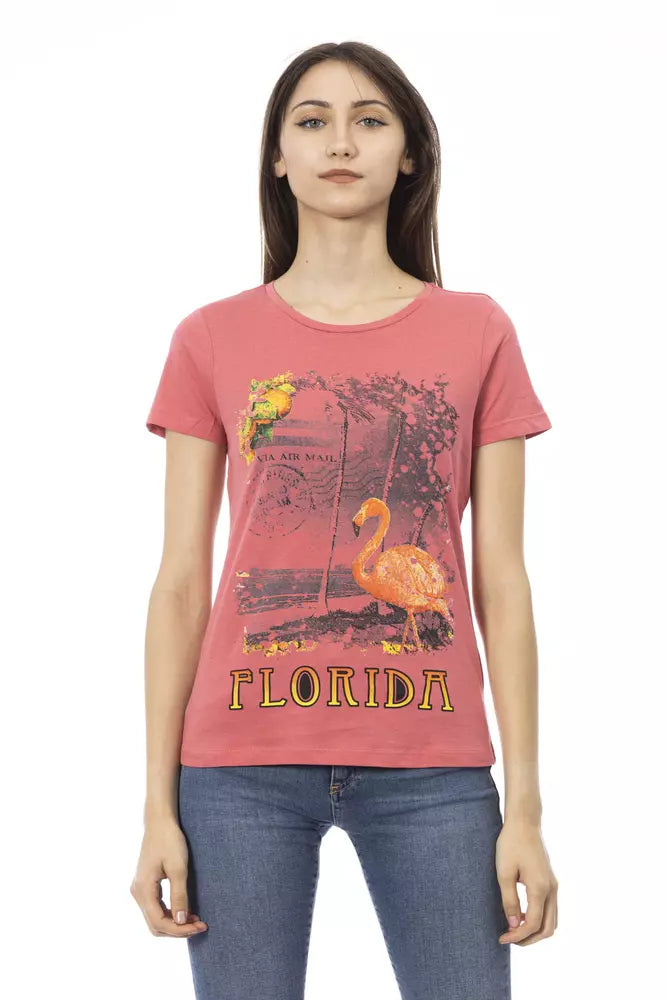 Pink cotton women t-shirt with Florida flamingo graphic print