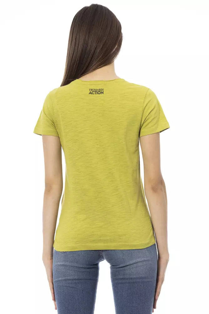 Trussardi Action green cotton women's t-shirt from the back, showing short sleeves and a logo print