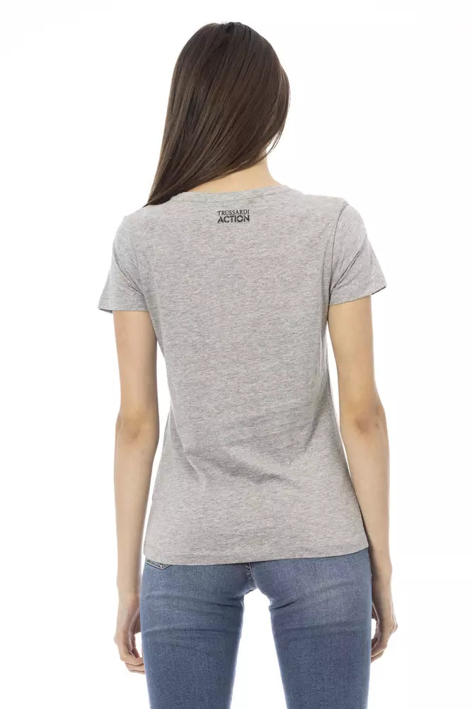 Gray cotton women t-shirt with short sleeves and Trussardi Action logo on the back