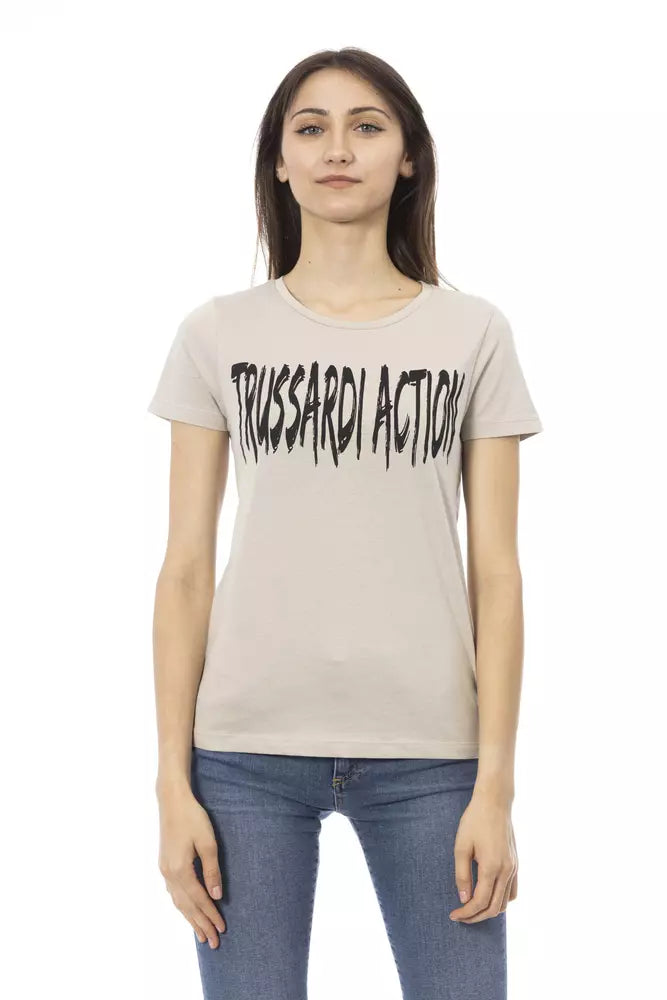 Beige cotton women t-shirt with black Trussardi Action logo
