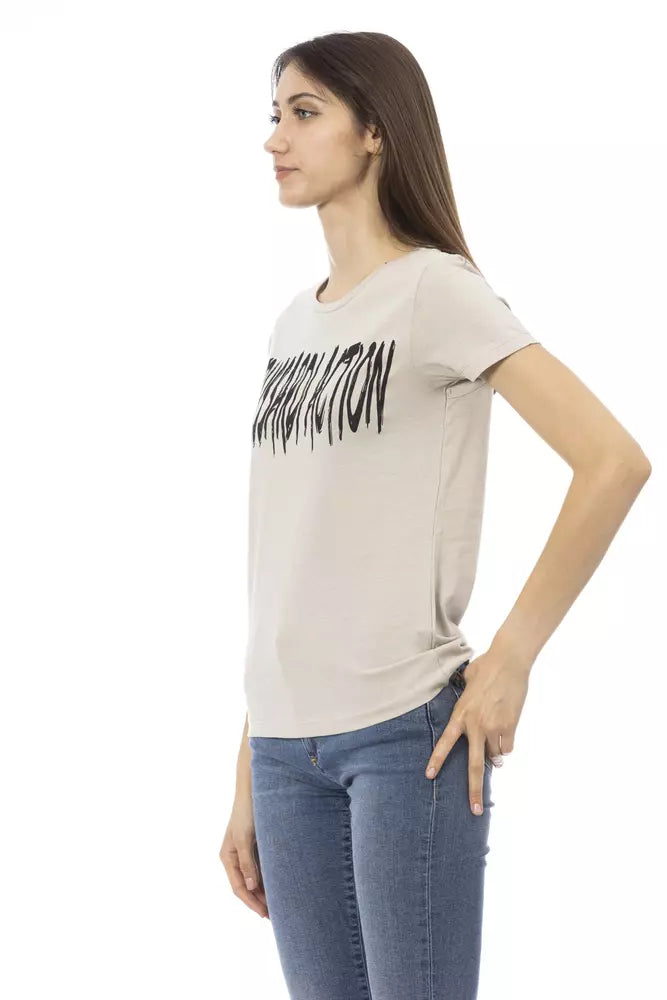 Beige cotton women t-shirt with black Trussardi Action logo