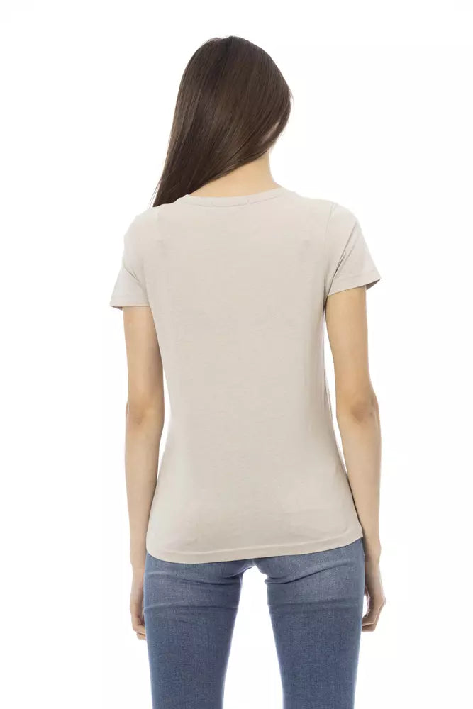 Beige cotton women short-sleeve t-shirt seen from the back