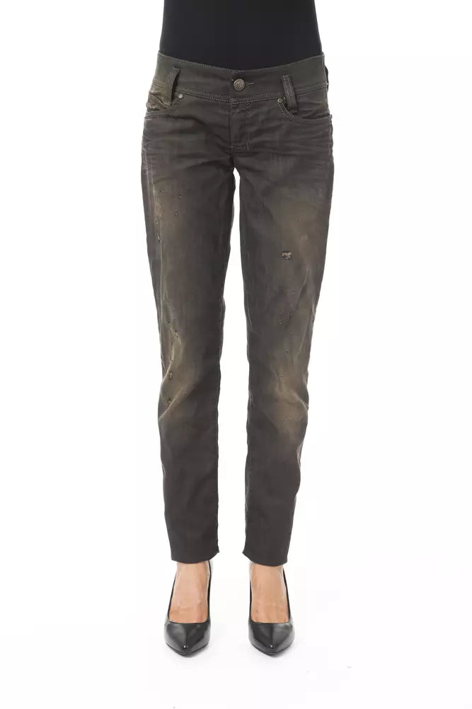 BYBLOS black cotton mid rise slim fit women jeans