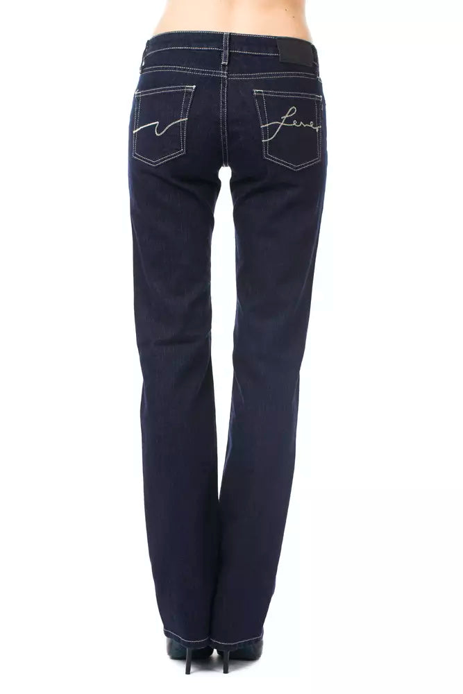 Dark blue cotton women's jeans with straight legs and back pockets