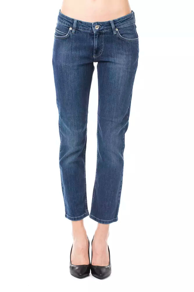 Light blue cotton denim women jeans cropped style fitted cut