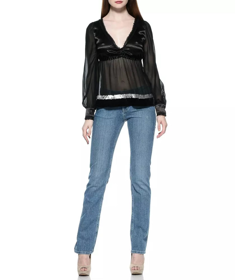 Light blue cotton women jeans with straight fit and classic styling