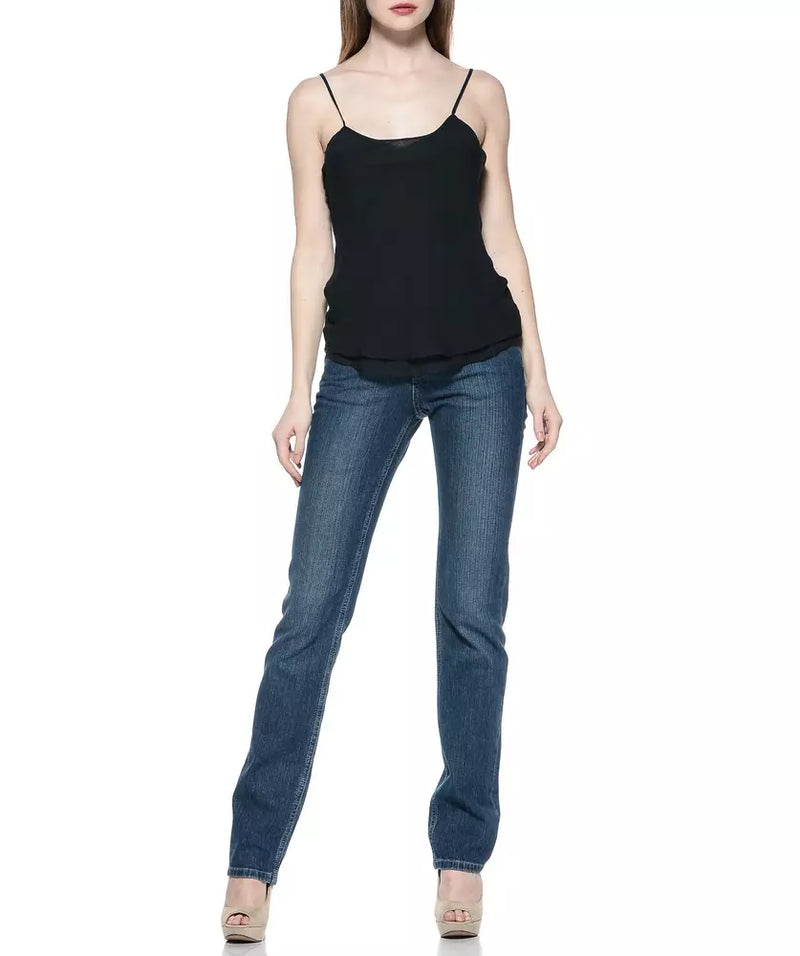 Blue cotton women jeans straight leg style