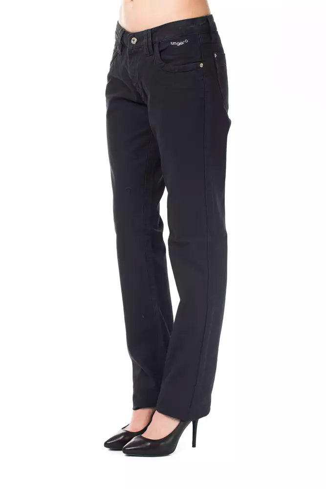 Ungaro black cotton women's regular fit jeans worn with heels