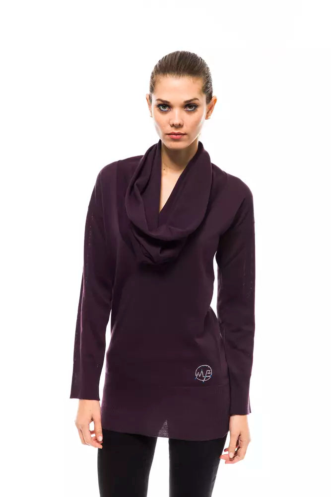 Purple cowl neck wool women sweater with long sleeves