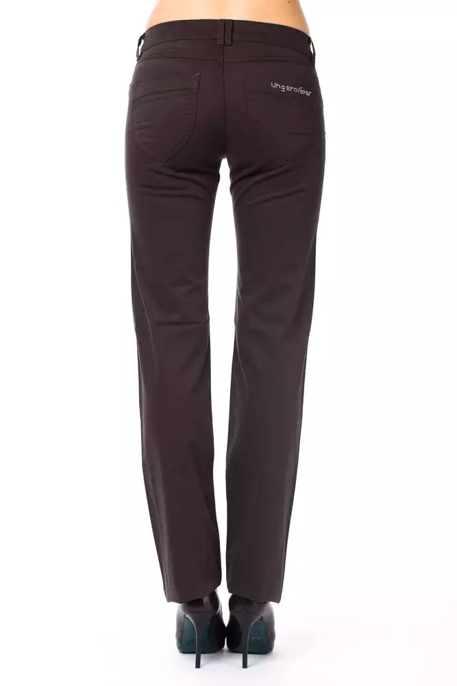 Brown cotton women's pants viewed from the back