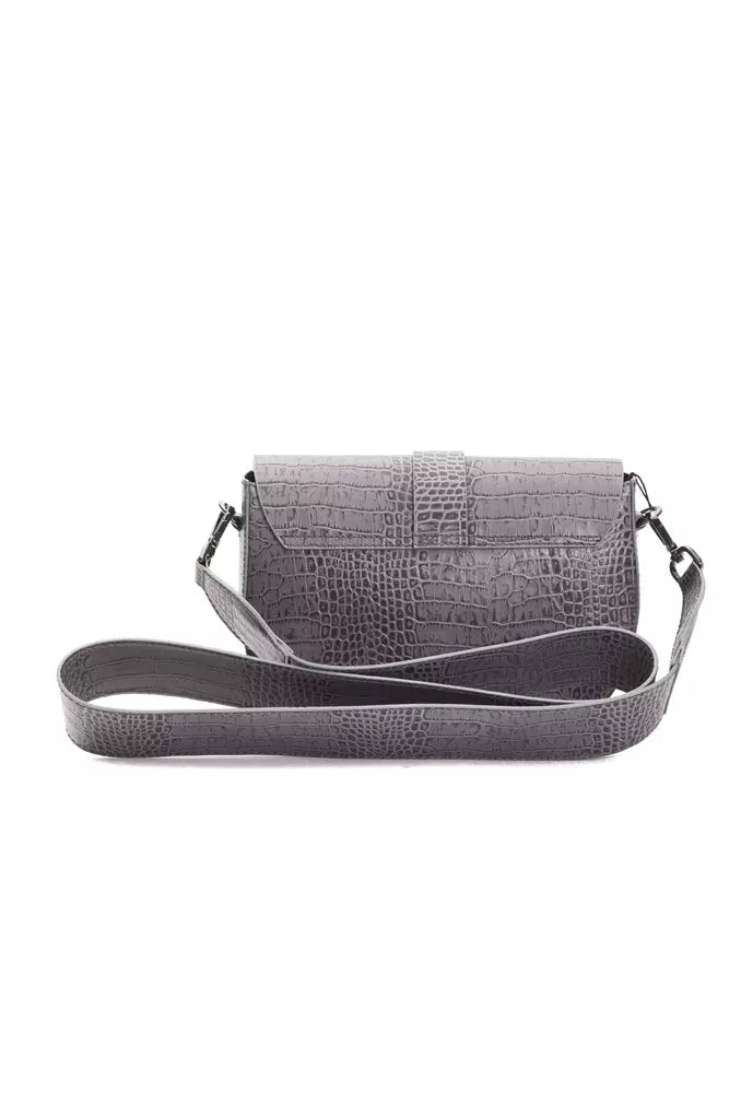 Gray crocodile embossed leather women crossbody bag
