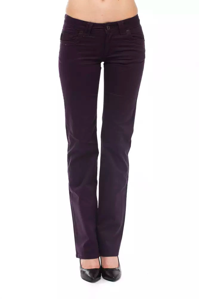 Purple cotton women's jeans in a straight leg style