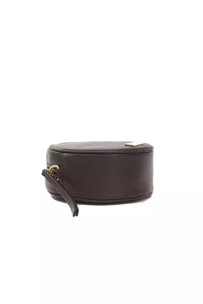Brown leather round women crossbody bag with zipper