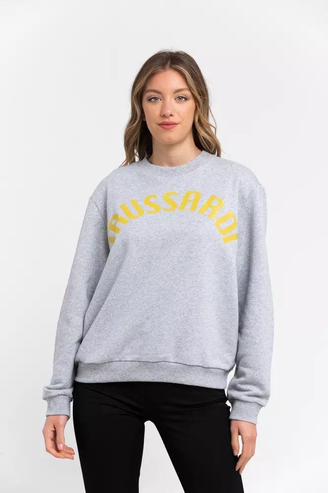 Gray cotton women's sweatshirt with yellow Trussardi logo lettering