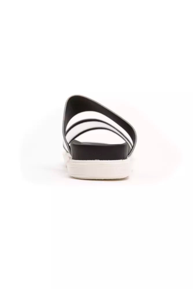 Péché Originel silver polyethylene slide sandal with triple strap design, black footbed, and chunky white sole.