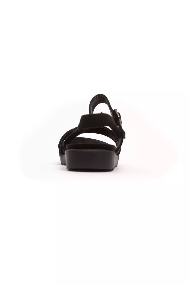Péché Originel women's black textile platform sandal featuring dual straps and an adjustable buckle closure.