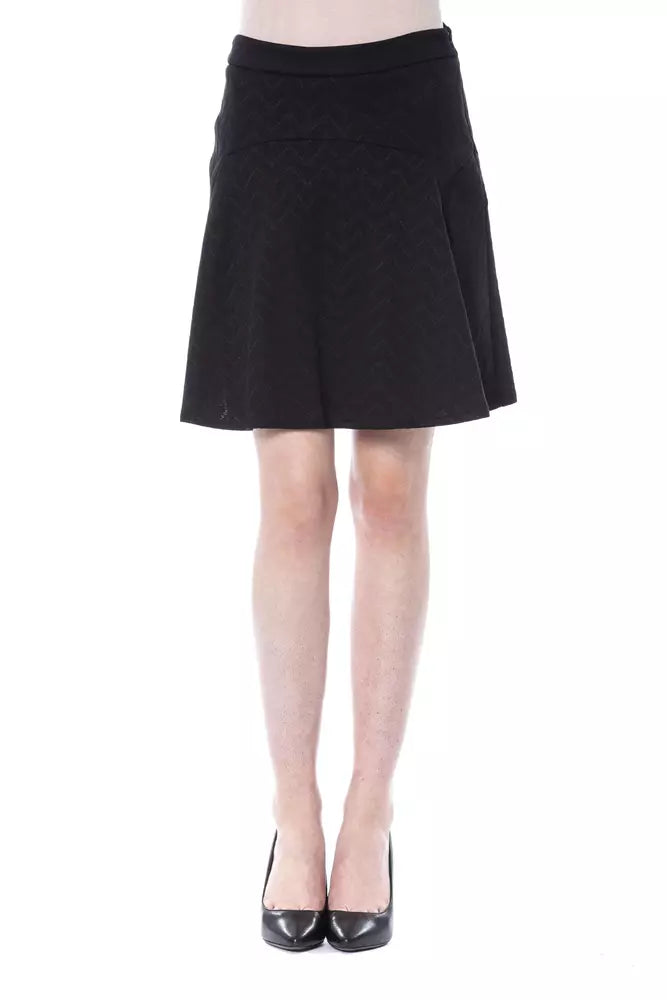 Black polyester women skirt with an a-line style and subtle chevron pattern