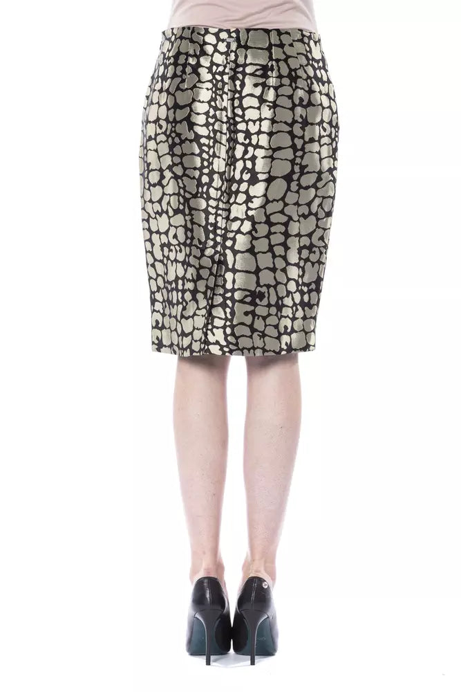 Gold and black animal print knee-length viscose pencil skirt